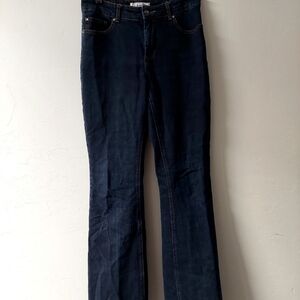 Chicos Blue Denim Charm Jeans Platinum Rhinestones Bling‎  Flare Bootcut Stretch